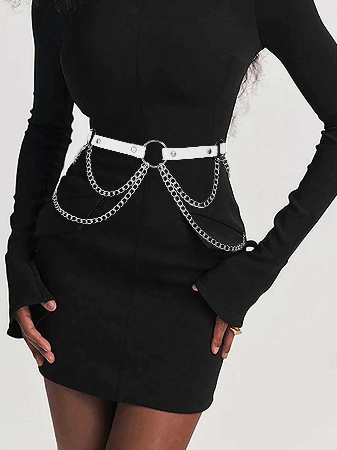 Good - Gothic Chain Belt – Black PU Leather Waist Belt with Silver Chains & O - Ring - T&D Design & Sundry