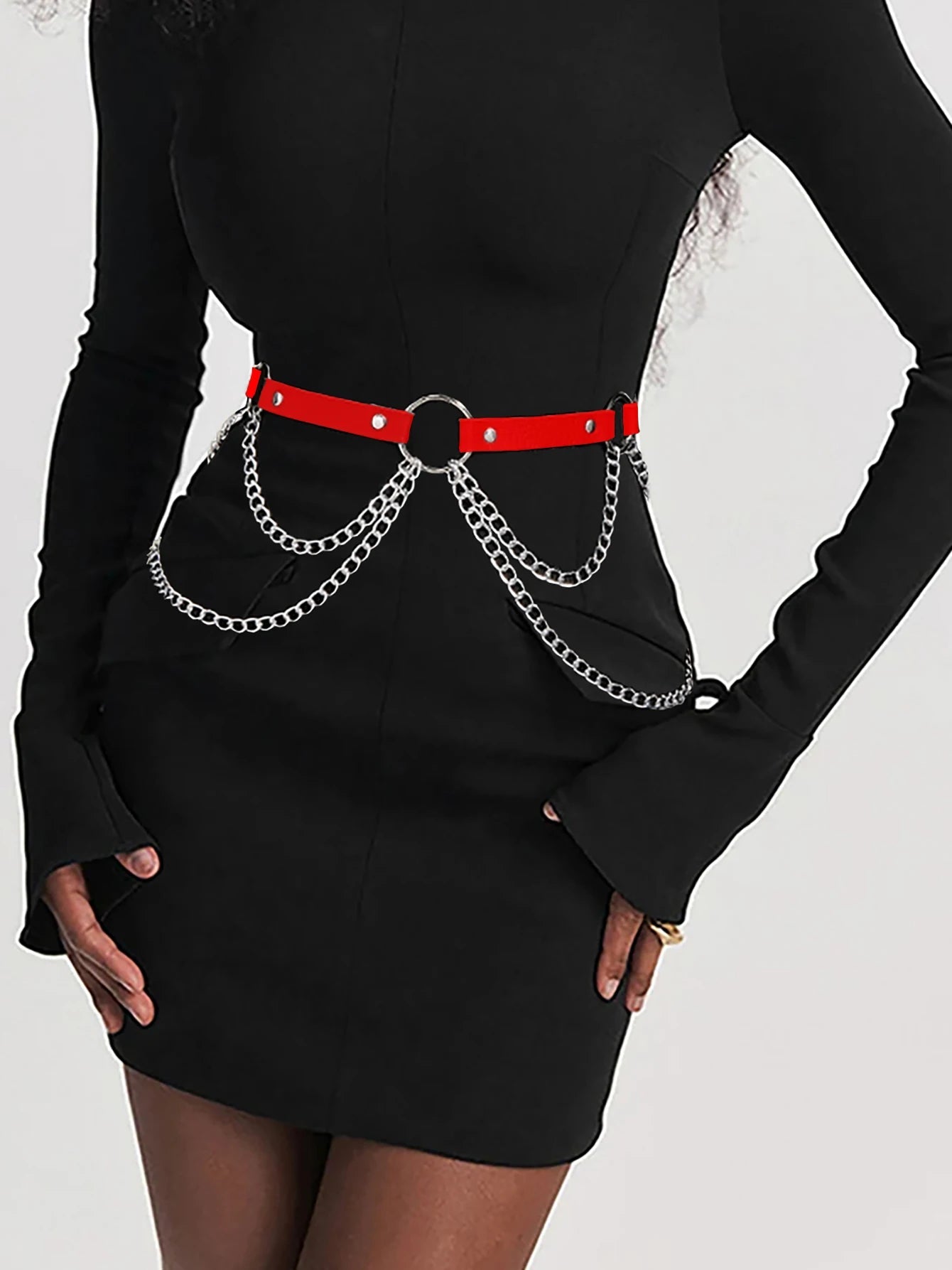Good - Gothic Chain Belt – Black PU Leather Waist Belt with Silver Chains & O - Ring - T&D Design & Sundry