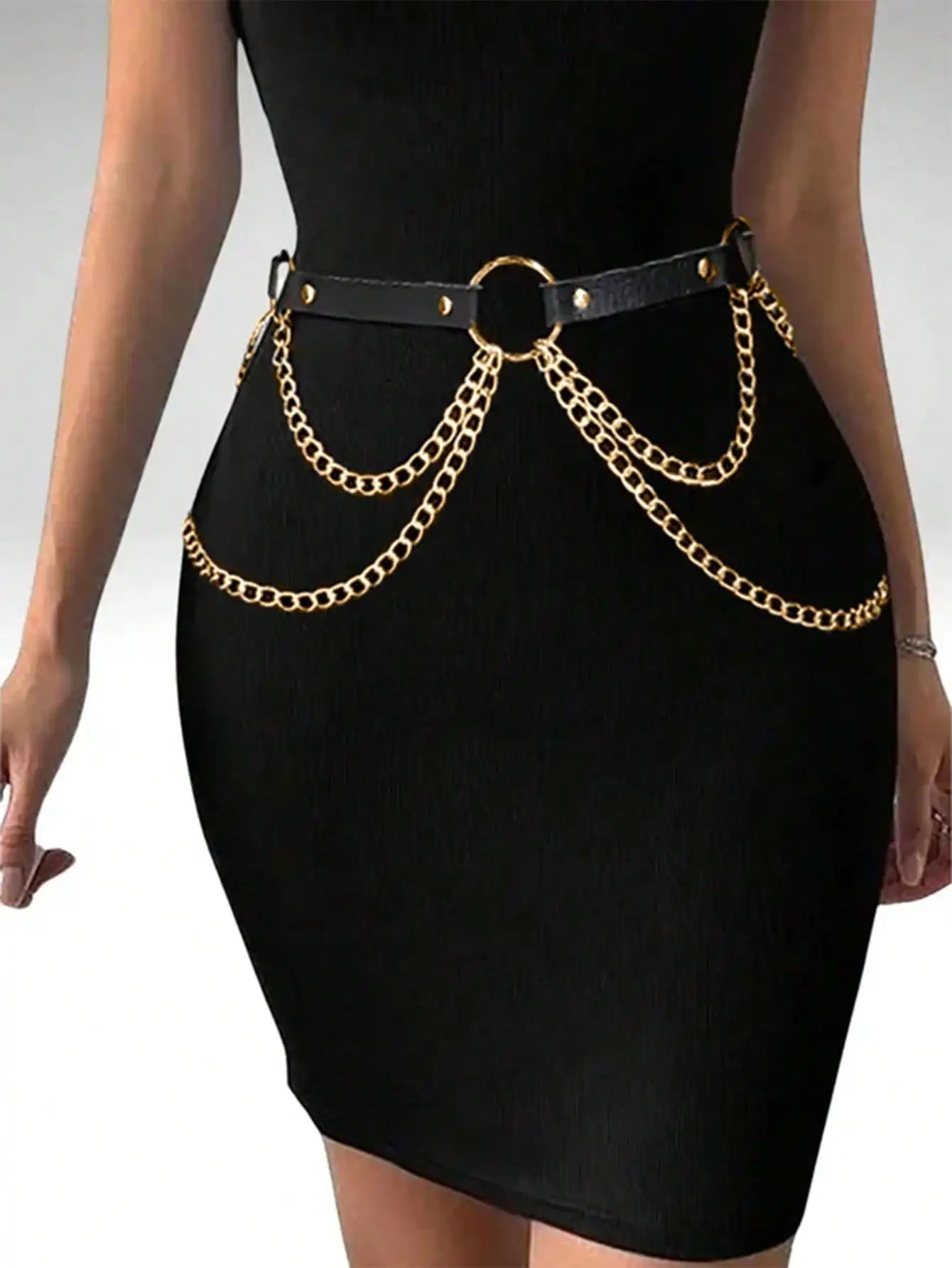 Good - Gothic Chain Belt – Black PU Leather Waist Belt with Silver Chains & O - Ring - T&D Design & Sundry