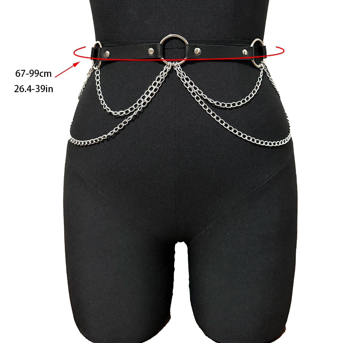 Good - Gothic Chain Belt – Black PU Leather Waist Belt with Silver Chains & O - Ring - T&D Design & Sundry
