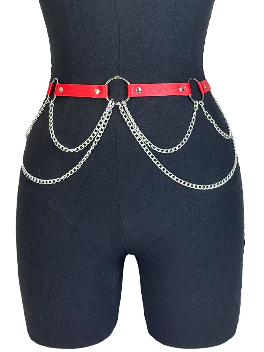 Good - Gothic Chain Belt – Black PU Leather Waist Belt with Silver Chains & O - Ring - T&D Design & Sundry