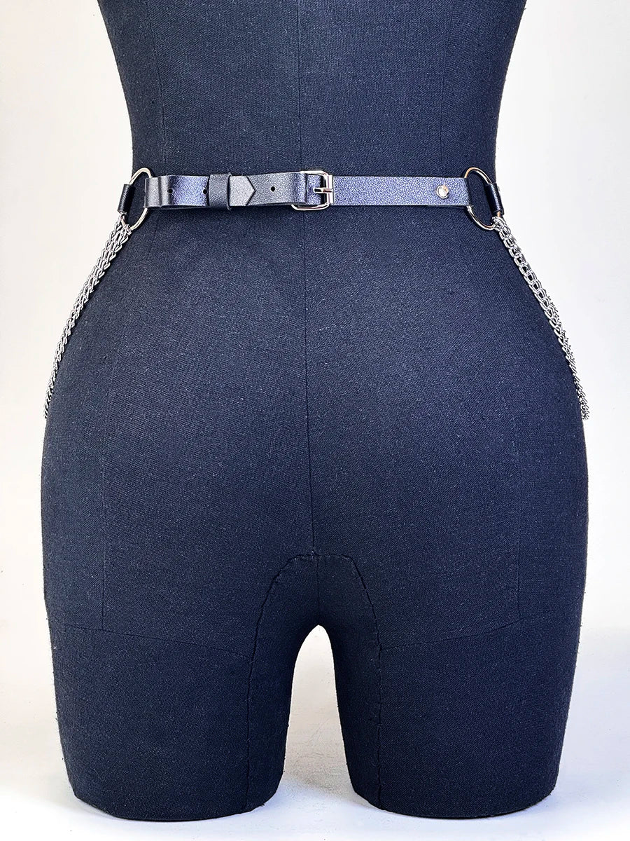 Good - Gothic Chain Belt – Black PU Leather Waist Belt with Silver Chains & O - Ring - T&D Design & Sundry