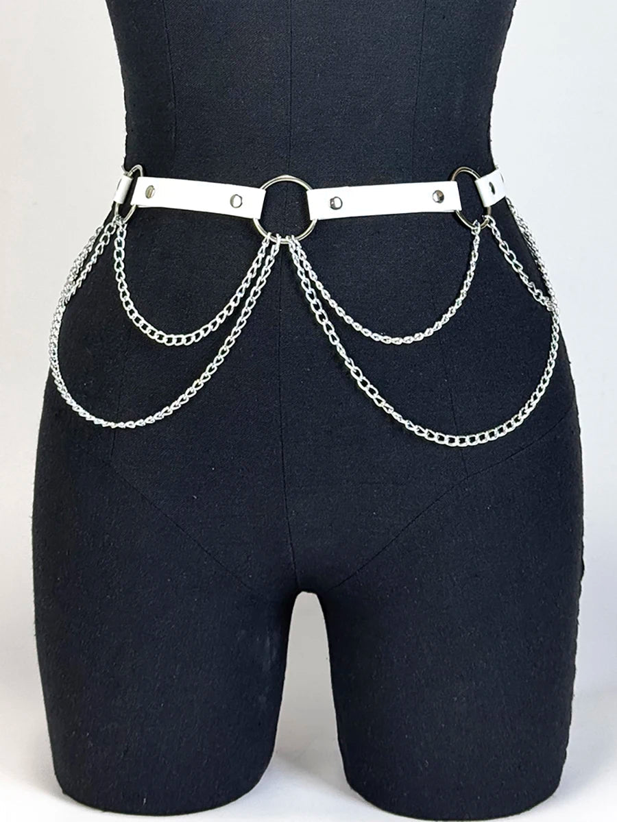 Good - Gothic Chain Belt – Black PU Leather Waist Belt with Silver Chains & O - Ring - T&D Design & Sundry