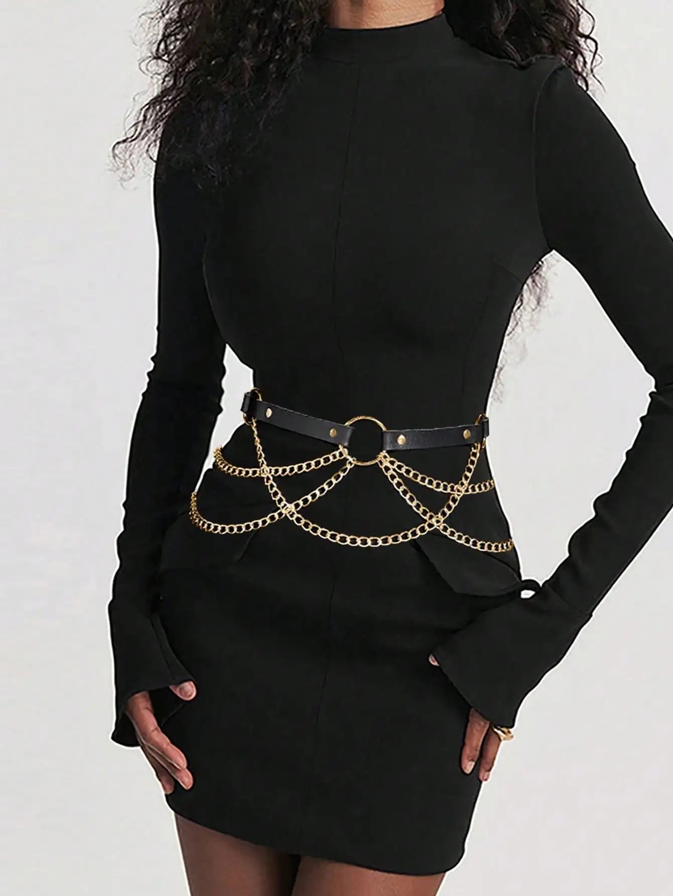 Good - Gothic Chain Belt – Black PU Leather Waist Belt with Silver Chains & O - Ring - T&D Design & Sundry
