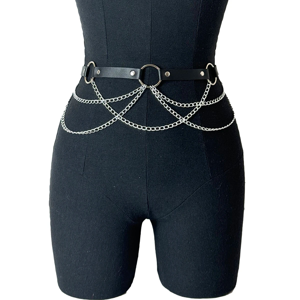 Good - Gothic Chain Belt – Black PU Leather Waist Belt with Silver Chains & O - Ring - T&D Design & Sundry