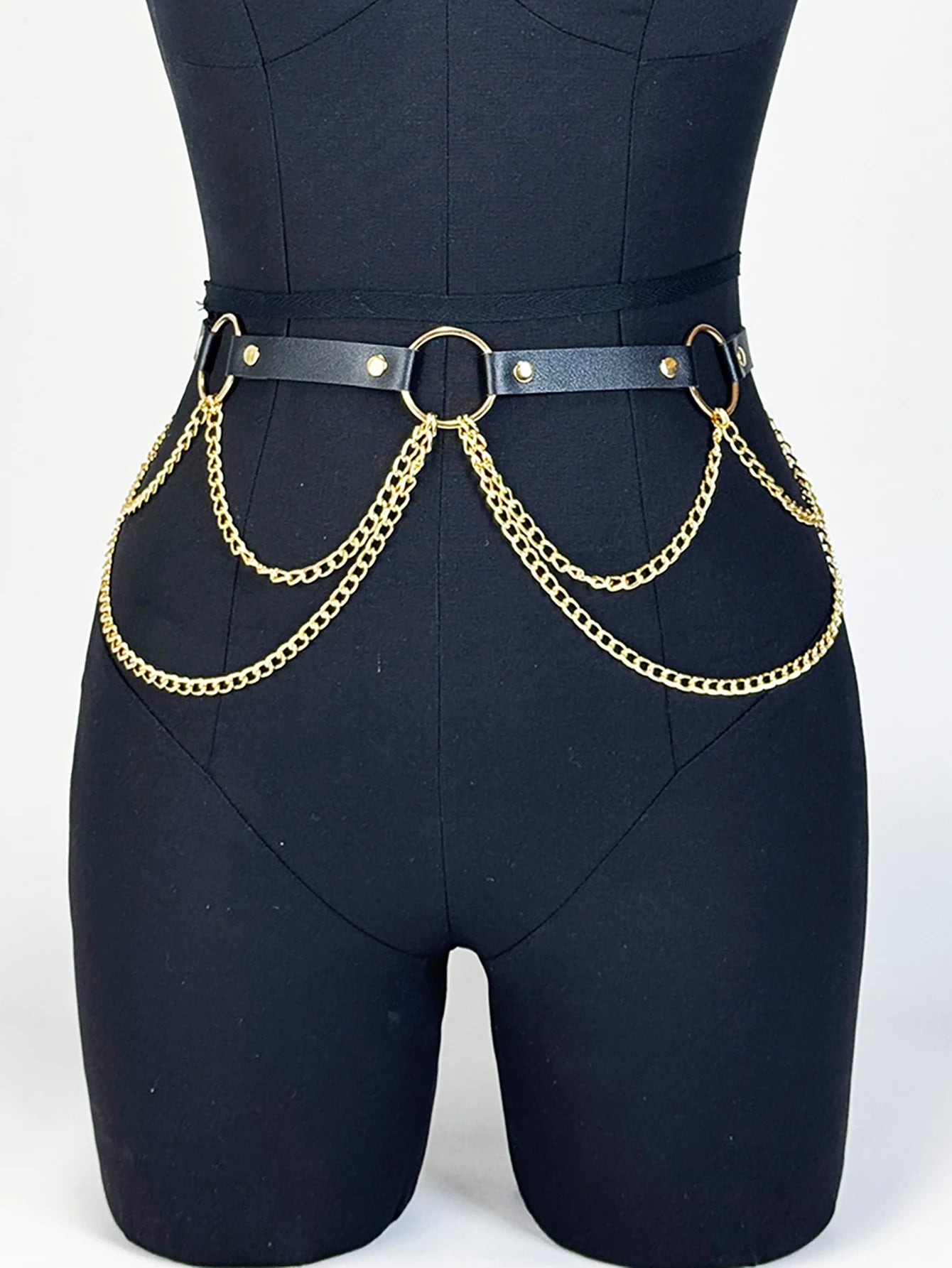 Good - Gothic Chain Belt – Black PU Leather Waist Belt with Silver Chains & O - Ring - T&D Design & Sundry