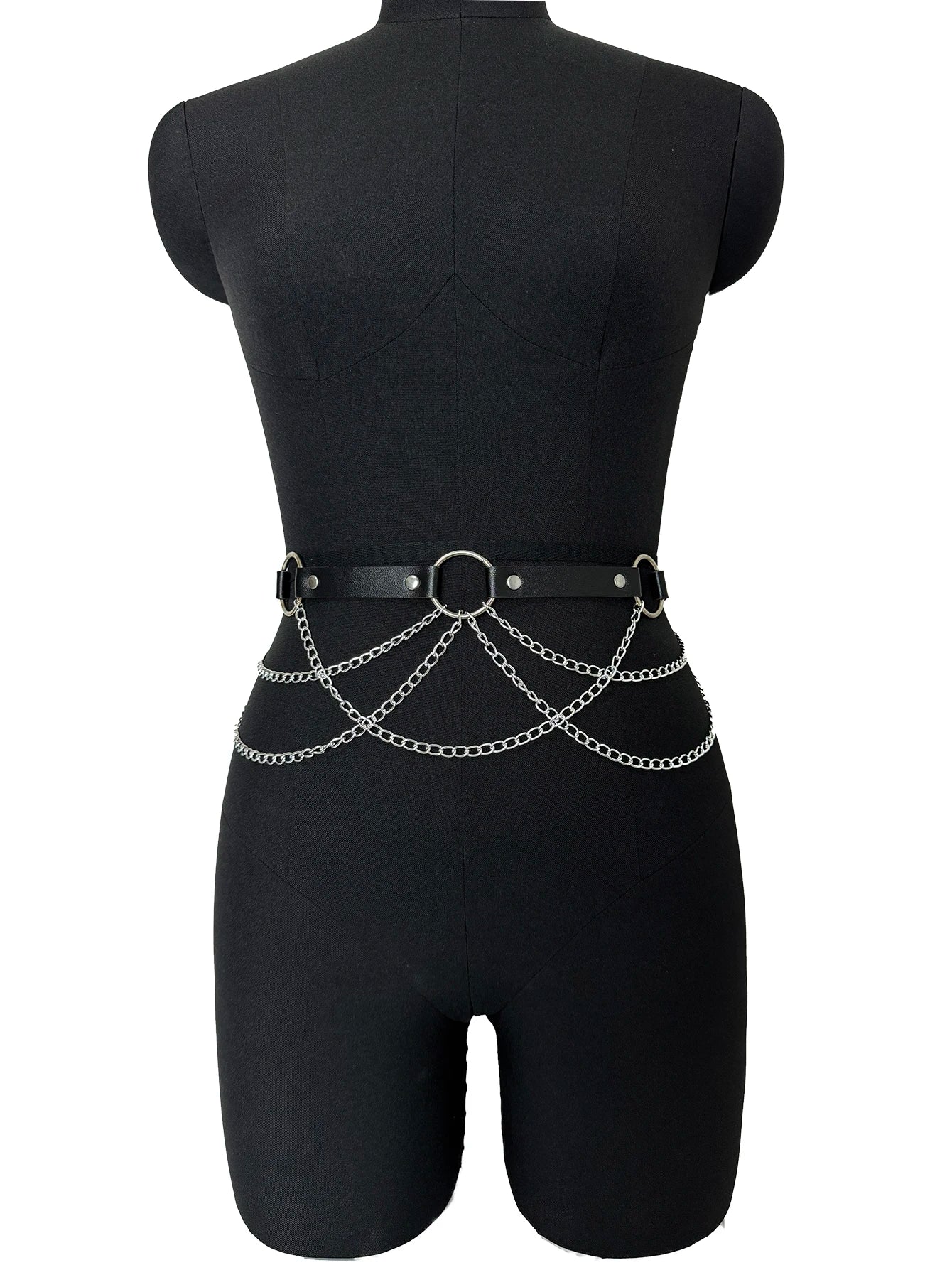 Good - Gothic Chain Belt – Black PU Leather Waist Belt with Silver Chains & O - Ring - T&D Design & Sundry