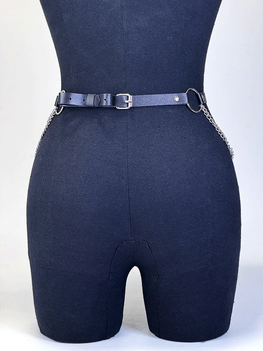 Good - Gothic Chain Belt – Black PU Leather Waist Belt with Silver Chains & O - Ring - T&D Design & Sundry