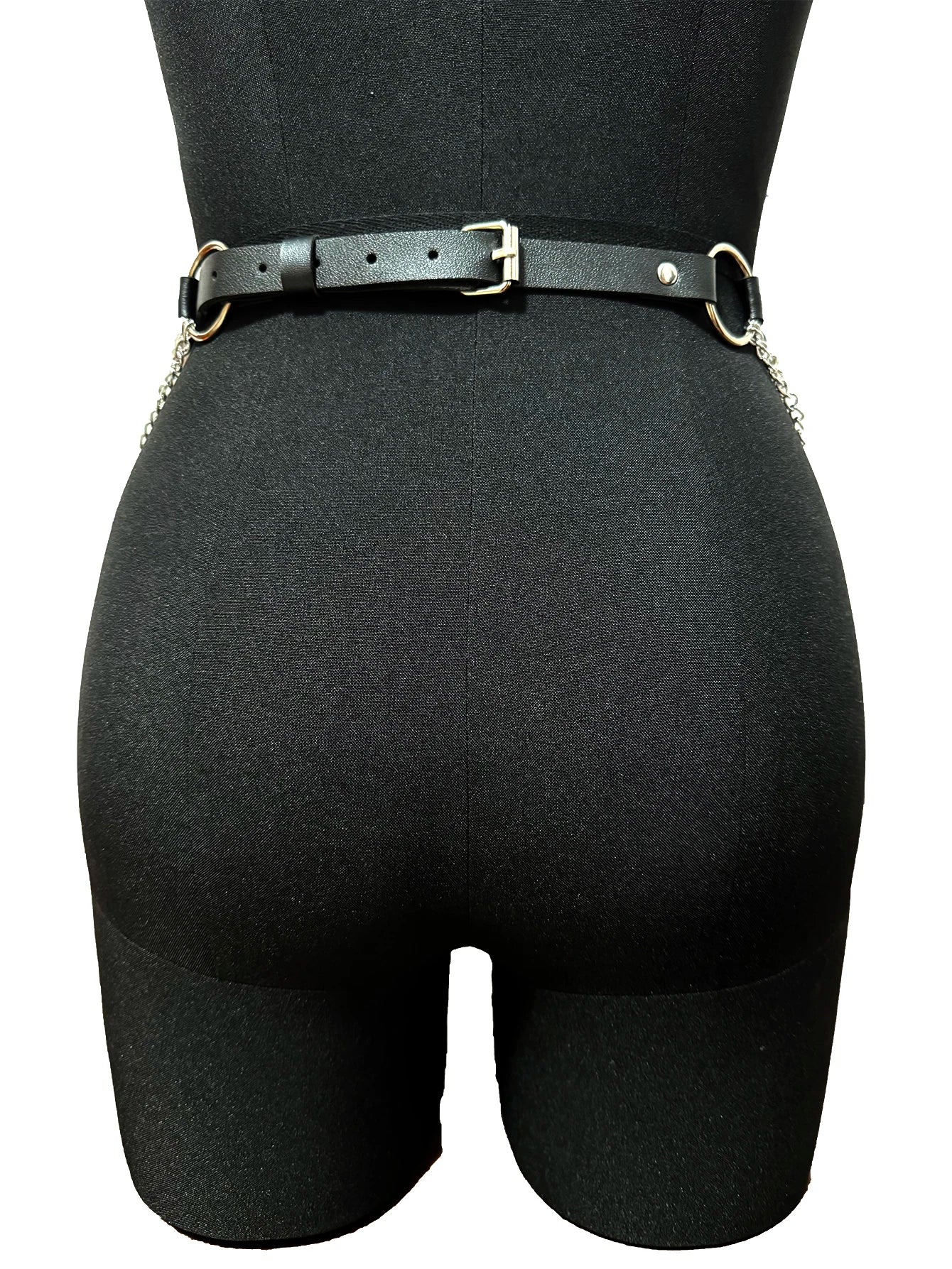 Good - Gothic Chain Belt – Black PU Leather Waist Belt with Silver Chains & O - Ring - T&D Design & Sundry