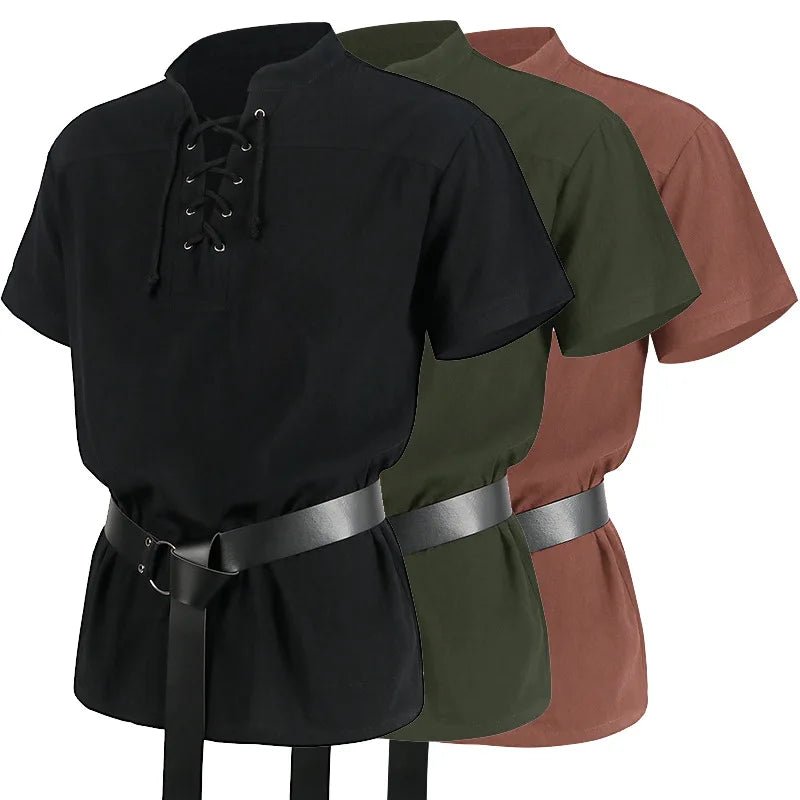 Good - Viking Lace - Up Short Sleeve Tunic Shirt with Belt - T&D Design & Sundry
