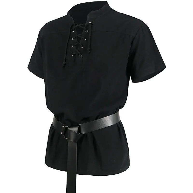 Good - Viking Lace - Up Short Sleeve Tunic Shirt with Belt - T&D Design & Sundry
